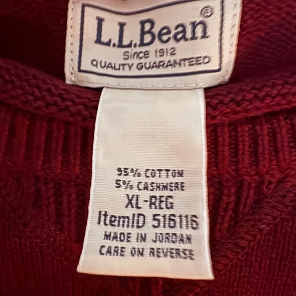 L.L. Bean Cashmere and Cotton Crewneck Sweater  Burgundy XL